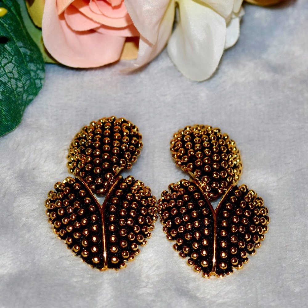 Rare Vintage CIRO Clip Earrings, Mat Black with Gold Dots, Stamped.